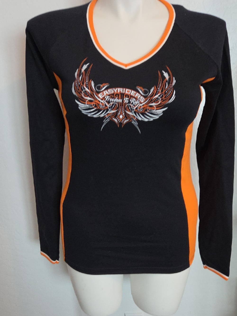 Black & Orange Long-Sleeve V-Neck Tee